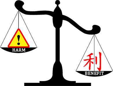 Scale with "benefit" outweighing "harm"