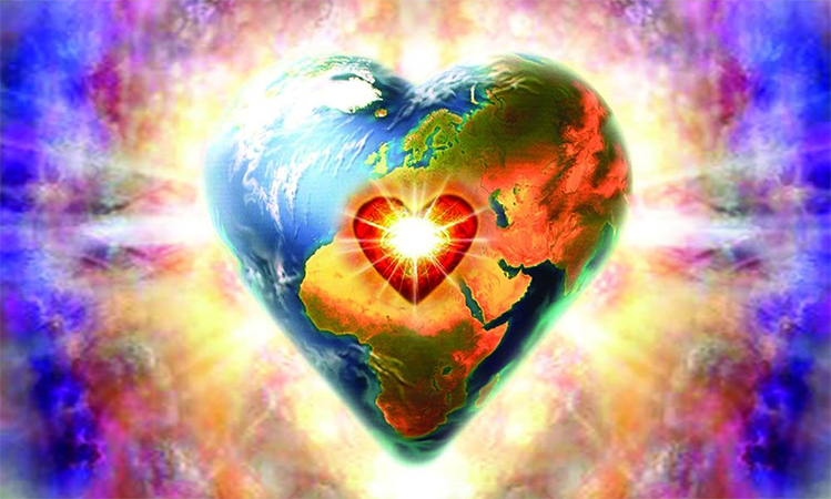 The globe as a heart pumping love throughout the universe
