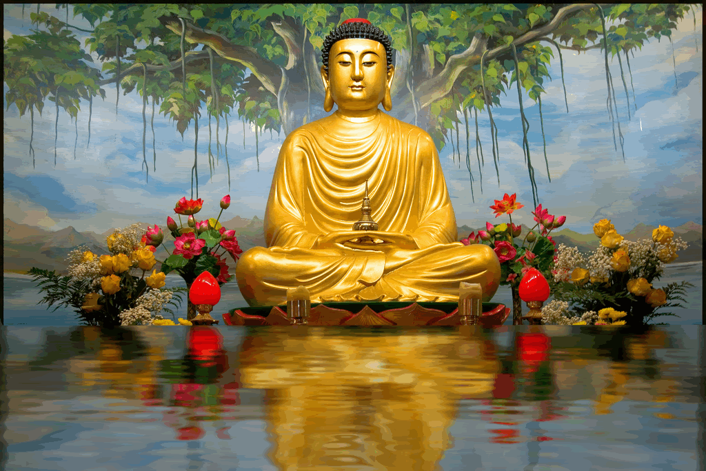 Buddha with reflection on water