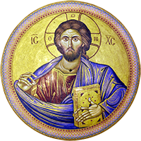 Christ Pantocrator mosaic in the dome above the Katholikon of the Church of the Holy Sepulchre in Jerusalem