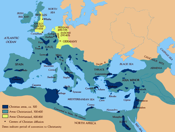 Map of Christian Growth from 300-800