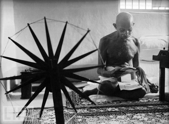 Mahatma Gandhi Spinning Cotton
