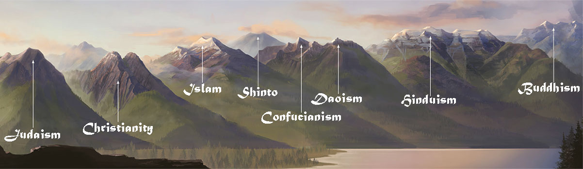 Mountains representing distinct religions