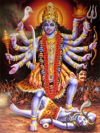 The Goddess Kali standing atop Siva