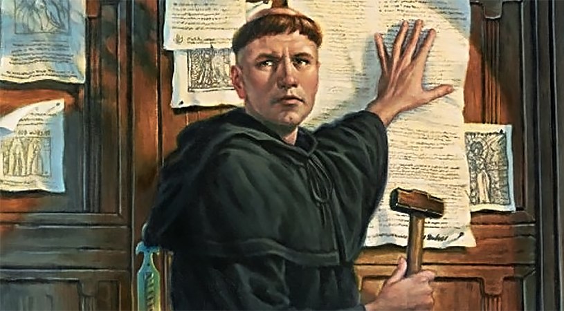 Martin Luther posting his "95 Theses" to the door of the Wittenberg Church