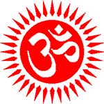 The mantra "ohm" in a red sun